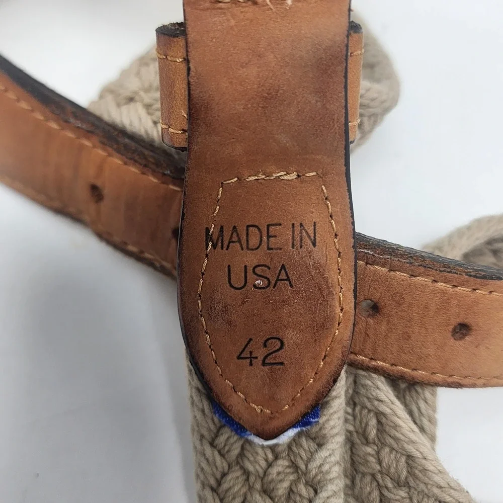 West Marine Macrame Belt Men's 42 - Beige Brown Leather Brass Buckle